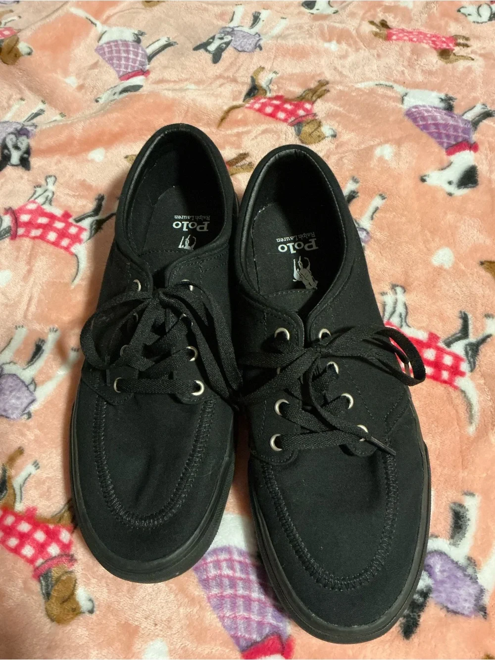 Polo by Ralph Lauren Black Canvas Boat Shoes Lace-Up